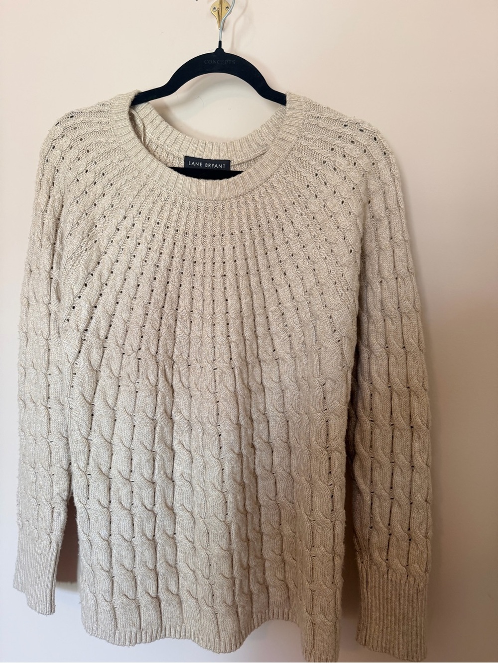 Lane Bryant Cream Cable Knit Crewneck Sweater